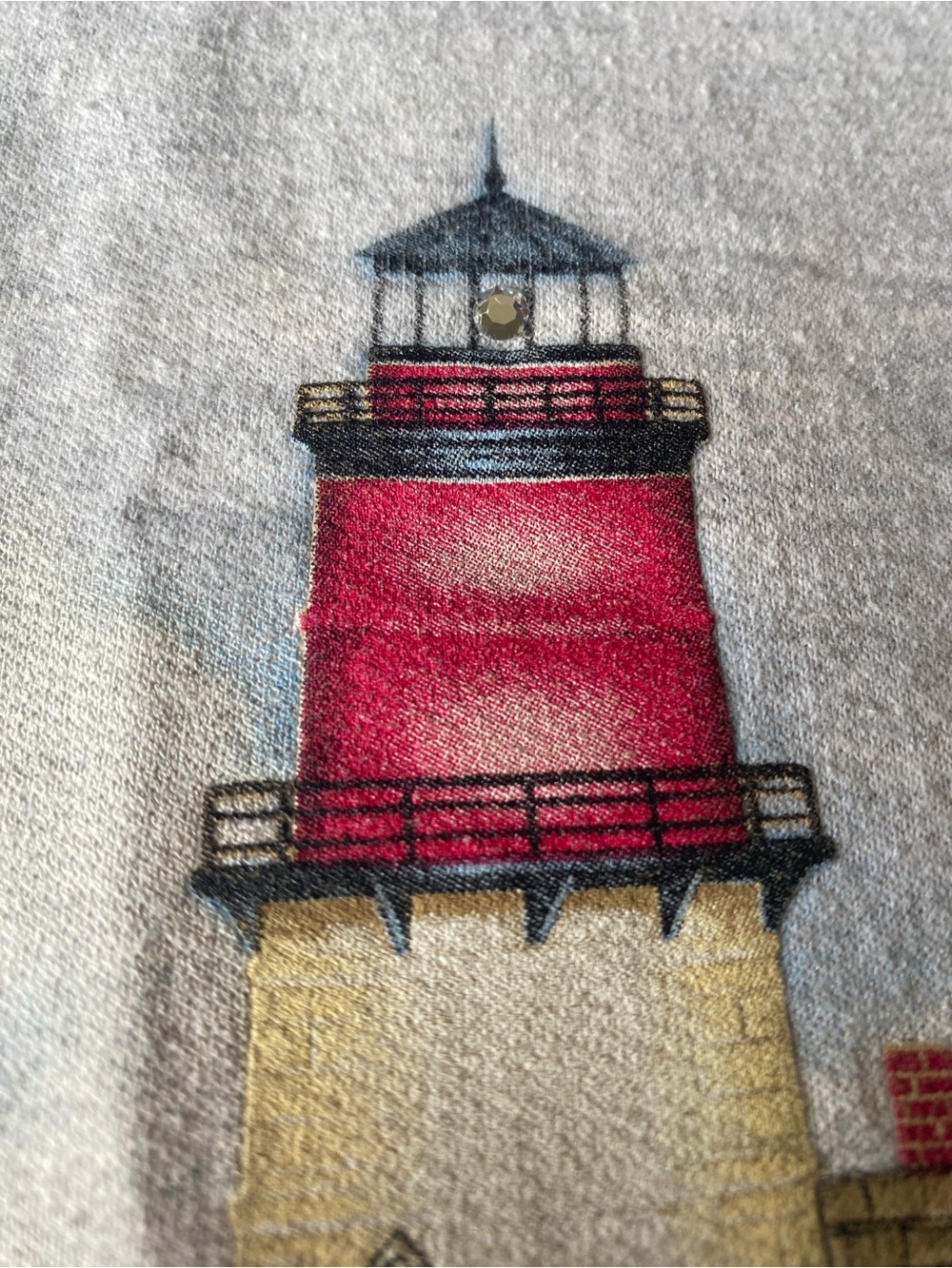 Vintage Light Gray Crewneck Sweatshirt with Red Lighthouse Graphic - Picture 3 of 4